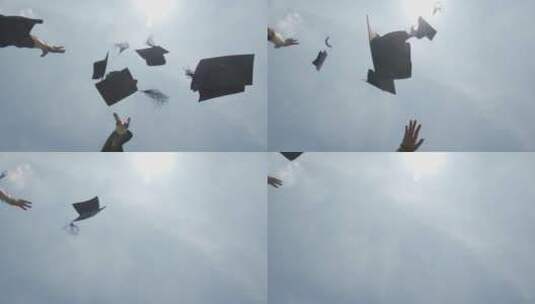 毕业抛向天空的学士帽高清在线视频素材下载