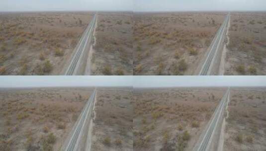 新疆环塔克拉玛干沙漠和若铁路航拍高清在线视频素材下载