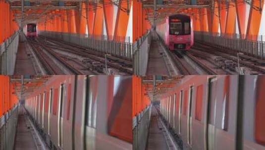 重庆地铁6号线穿越千厮门大桥高清在线视频素材下载