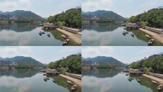 航拍杭州建德新安江彩虹桥高清在线视频素材下载