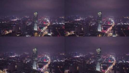 昆明恒隆广场夜景航拍高清在线视频素材下载
