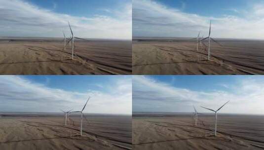 青海戈壁上的电力发电大风车高清在线视频素材下载