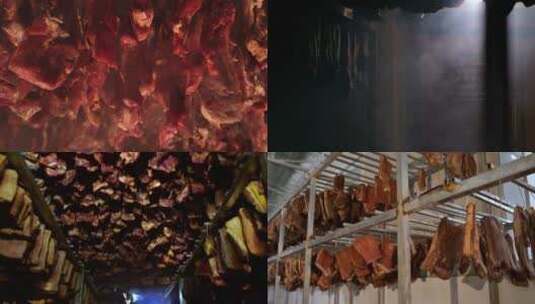4K熏腊肉腊肉生产加工高清在线视频素材下载