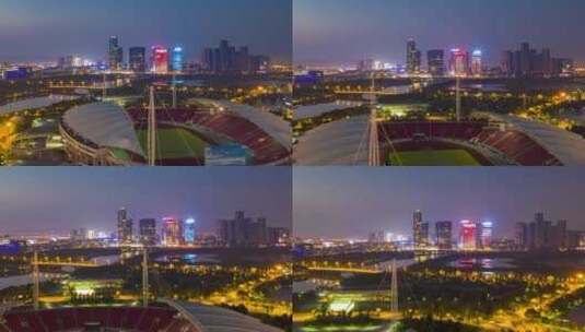 义乌梅湖城市夜景航拍延时高清在线视频素材下载