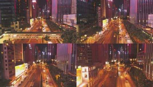 4K航拍香港CBD晚霞城市高楼大厦夜景车流高清在线视频素材下载