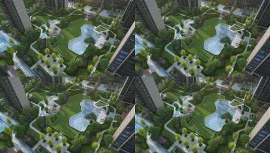 航拍住宅小区园林景观三维动画高清在线视频素材下载