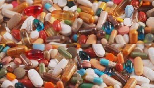 各种药品药片保健品堆积高清在线视频素材下载