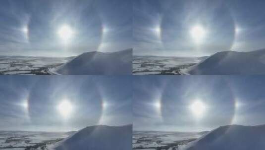 航拍冬天雪原雪霁日晕视频素材高清在线视频素材下载