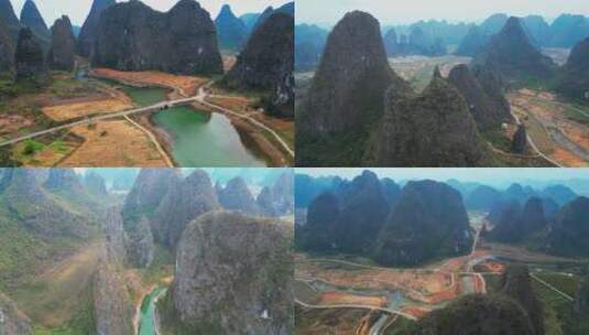 多镜头航拍贺州钟山百里水墨田园景区高清在线视频素材下载