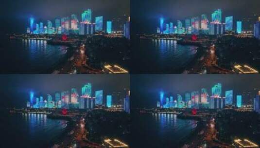青岛灯光秀青岛城市夜景航拍高清在线视频素材下载
