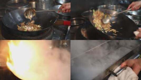 茶餐厅后厨起火炒合菜高清在线视频素材下载