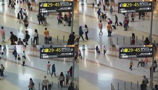 机场人流旅客人群行李箱的乘客登机旅行素材高清在线视频素材下载