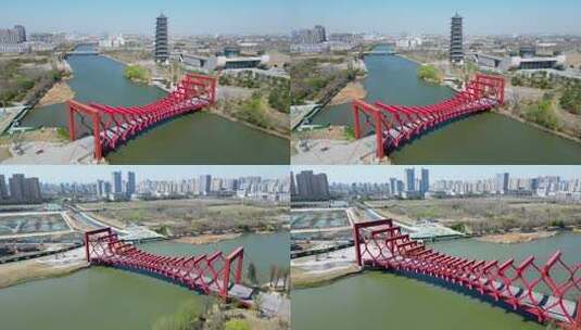 【4K60帧】扬州大运河博物馆剪影桥航拍高清在线视频素材下载