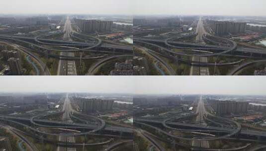 延时航拍宁波机场北路高架桥高清在线视频素材下载