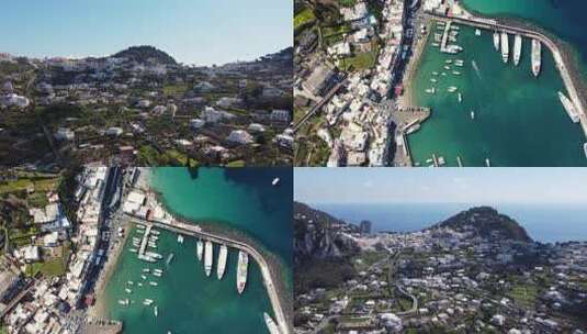 4K航拍意大利卡普里岛游艇航行海鸟飞翔风景高清在线视频素材下载