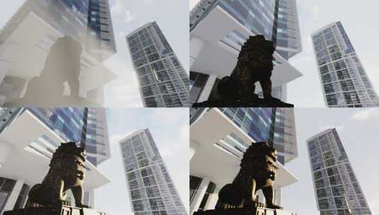 狮子 铜狮子 城市 高楼 高楼大厦高清在线视频素材下载