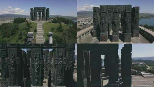 城市航拍格鲁吉亚底比斯神庙神殿地标建筑高清在线视频素材下载