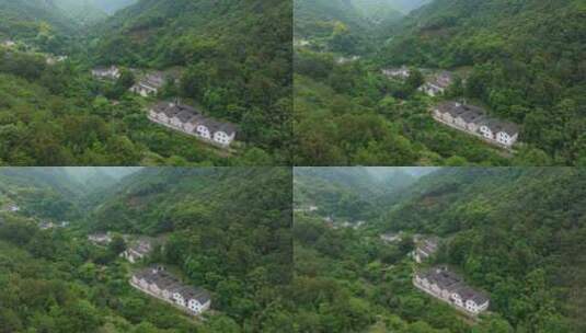 广东省梅州雁南飞景区桥溪古村航拍高清在线视频素材下载