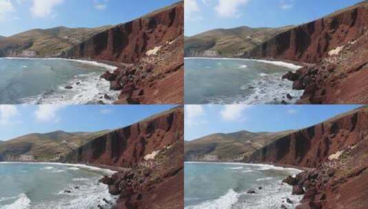 圣托里尼岛红海滩的景色高清在线视频素材下载