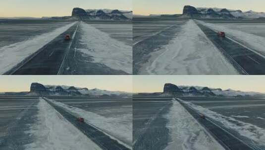 航拍大冰原自驾高清在线视频素材下载