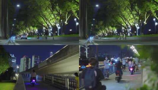 城市夜景车流人流散步高清在线视频素材下载