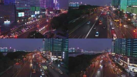 航拍繁华城市道路车流夜景高清在线视频素材下载