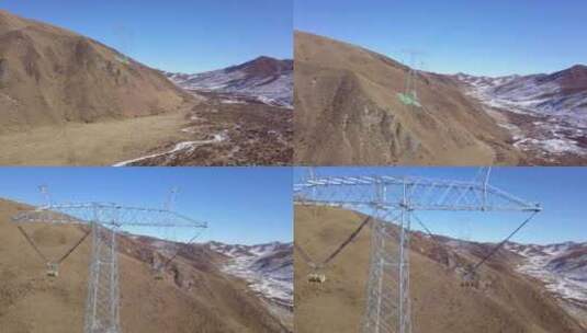 4K青藏高原特高压电力建设放线施工03高清在线视频素材下载