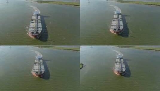 水上大型油轮航拍高清在线视频素材下载