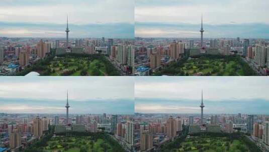 中国黑龙江哈尔滨龙塔城市风光航拍高清在线视频素材下载