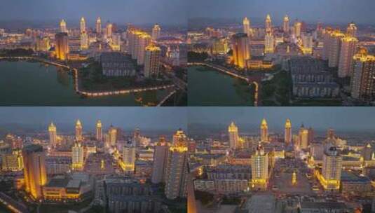 4K航拍呼伦贝尔满洲里城市夜景6高清在线视频素材下载