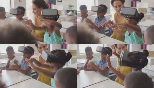 学生戴着VR眼镜高清在线视频素材下载