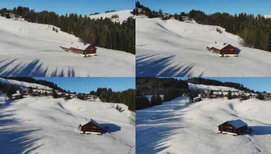 雪山上房屋航拍高清在线视频素材下载