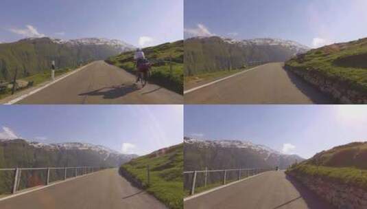 在瑞士阿尔卑斯山的全景公路上行驶。第一人称观点高清在线视频素材下载