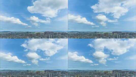 航拍蓝天白云的潮州城和韩江延时高清在线视频素材下载