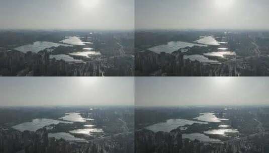 武汉墨水湖公园航拍城市公园湖泊建筑风光高清在线视频素材下载