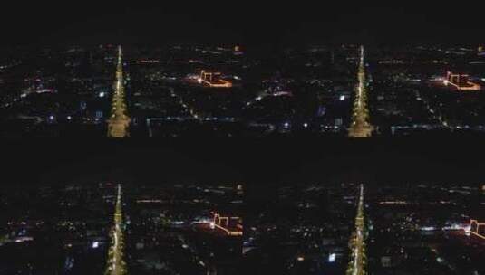 山东聊城城市夜景大景交通航拍高清在线视频素材下载