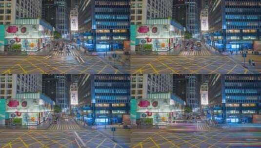香港十字路口夜景_毕打街夜景_香港车流高清在线视频素材下载