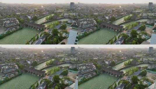 航拍清晨的四川成都都江堰城市风光高清在线视频素材下载