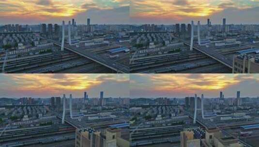 徐州市和平大桥车辆段傍晚夕阳高清在线视频素材下载