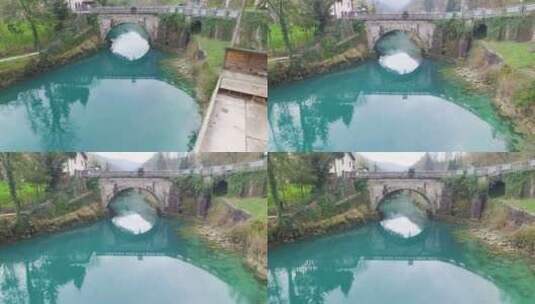 斯洛文尼亚索卡河上桥梁的鸟瞰图高清在线视频素材下载