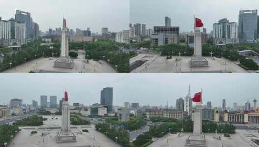 南昌市八一广场航拍八一南昌起义纪念塔建筑高清在线视频素材下载