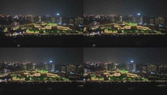 南昌市博物馆夜景航拍沿江夜晚建筑灯光风光高清在线视频素材下载