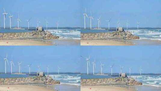 福建漳州东山岛海岸线新能源风力发电风车高清在线视频素材下载