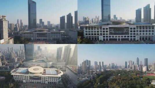 武汉国际会展中心地标建筑多角度4k航拍高清在线视频素材下载