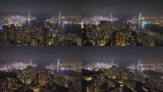 繁华香港夜景航拍高清在线视频素材下载