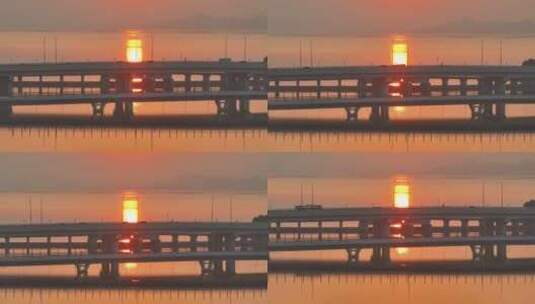 深圳湾南山区后海大桥清晨日出航拍高清在线视频素材下载