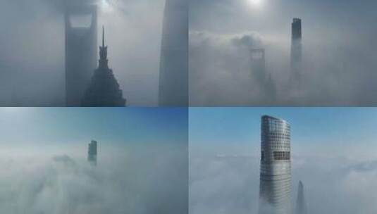 上海中心大厦云雾航拍高清在线视频素材下载