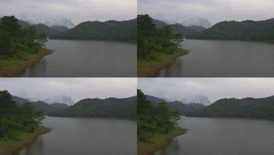 航拍早晨湖面山水自然风景高清在线视频素材下载