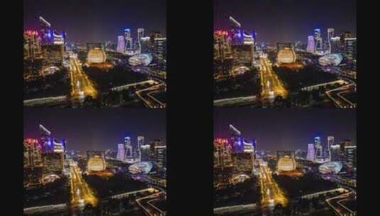 杭州滨江洲际酒店城市航拍夜景延时高清在线视频素材下载