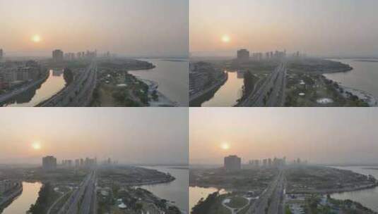 厦门马銮湾公园日落航拍湿地公园海沧区夕阳高清在线视频素材下载